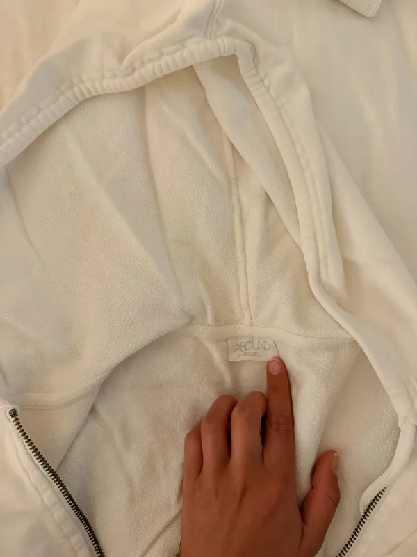 White Cropped Full Zip Hoodie - Image 2