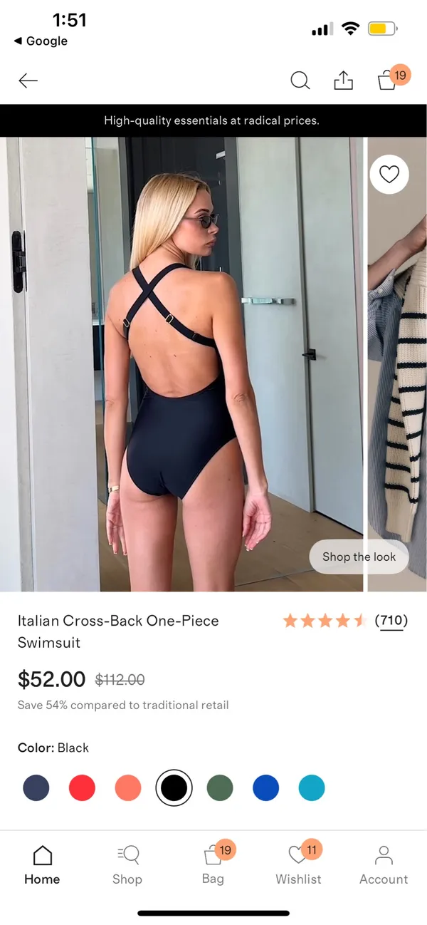 New Quince Cross-Back One-Piece Swimsuit in Black Size Large - Image 2