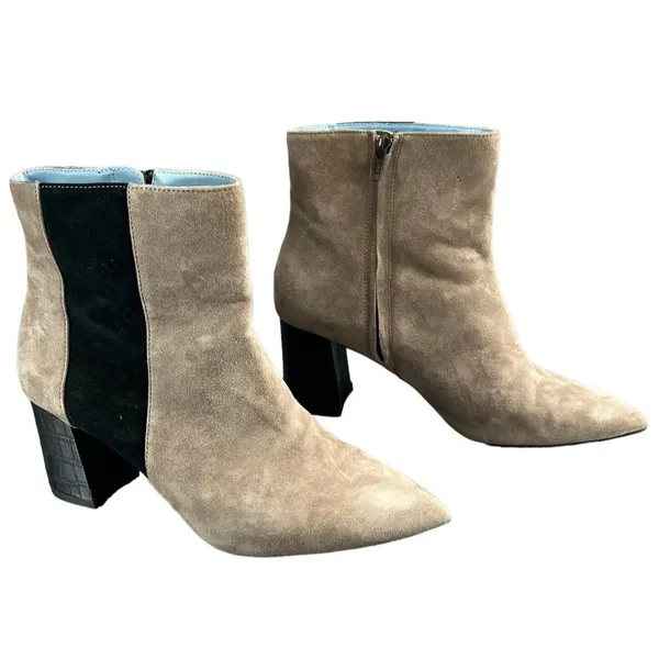 Shoes Of‎ Prey Booties Womens 7 Tan Suede Leather Heeled Ankle Boots Pointed Toe - Image 4