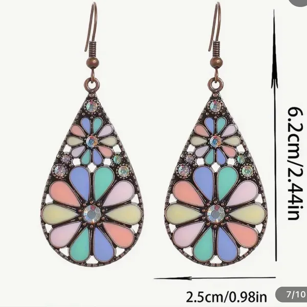 Handmade Floral Teardrop Earrings with‎ Multicolor Enamel - Image 4