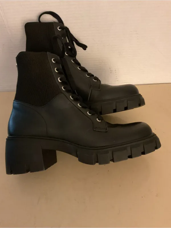 Steve Madden women leather Black Lace-Up Combat Nanet Boots US 9.5 - Image 4