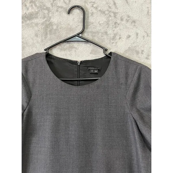 Theory Wool Crepe Sheath Mini Dress Gray Pleated Cap Sleeve Career Office Size 8 - Image 2