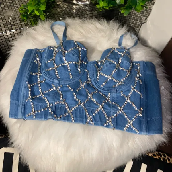 Papaya Blue Rhinestone Embellished Crop Top - Image 7
