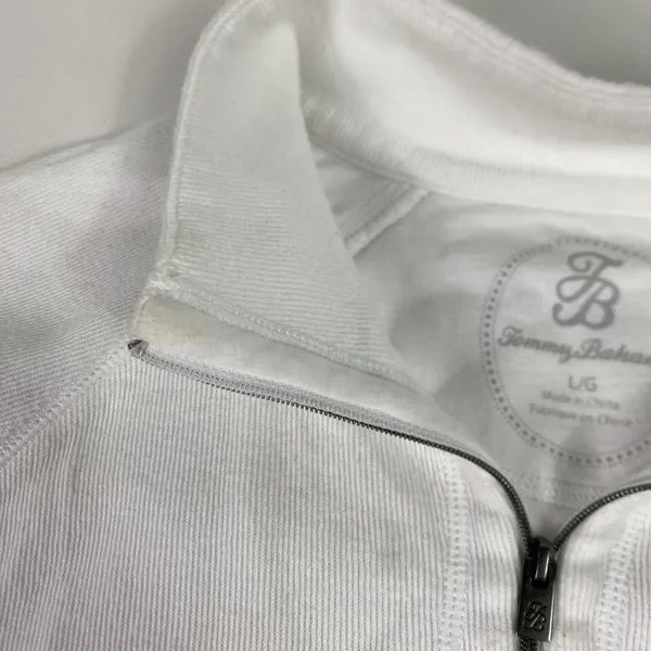 Tommy Bahama Sweater Womens Large White Stripe 1/4 Zip Mock Neck Knit‎ Pullover - Image 9