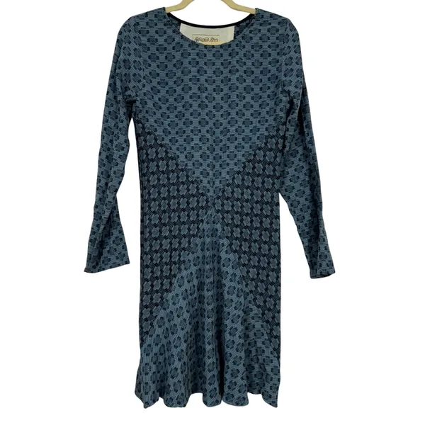 Ace & Jig Blue Patchwork Lagenlook Long Sleeve Mini Dress Womens XS Boho Swing - Image 2
