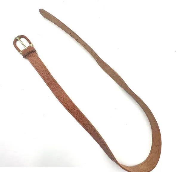 Tooled Leather Belt The Ritz Accessories Floral Motif Tan - Image 4