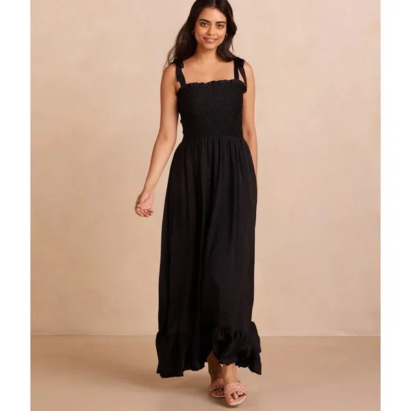 SUMMERSALT NWT The Sliky‎ Luxe Smocked Maxi Dress Black Tie Strap Medium - Image 4