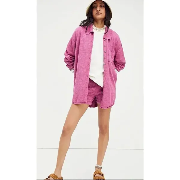✨FREE PEOPLE Zuma Sweater Hot Pink Sz Medium Shorts✨ - Image 2
