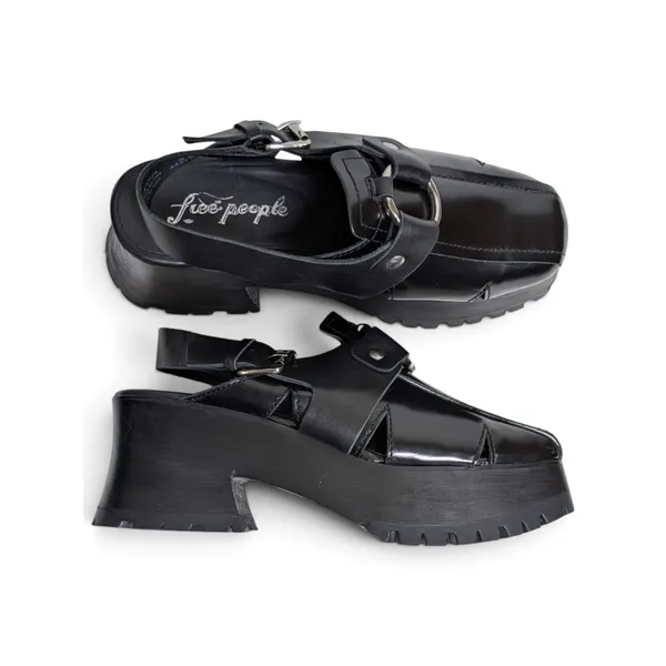 Free People Astoria Black Leather O Ring Harness Platform Clogs Sz 9.5 NWOB - Image 7