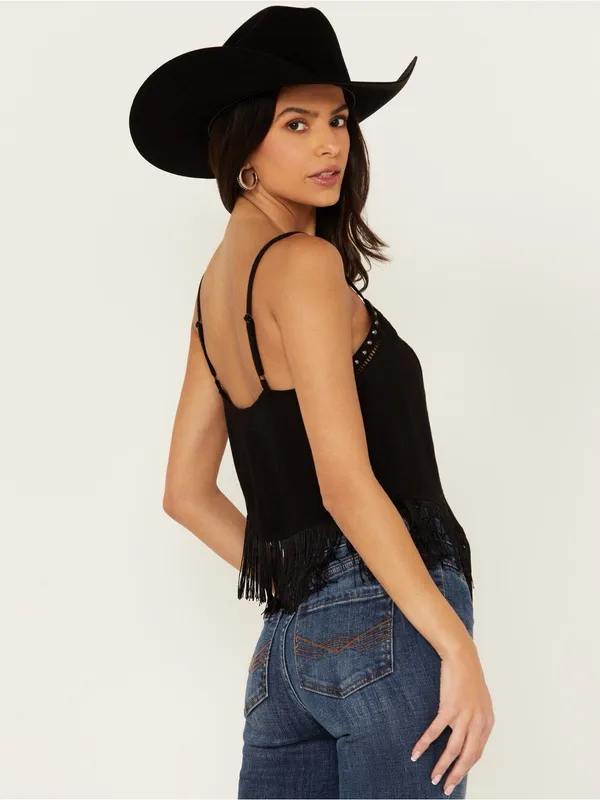 $45 IDYLLWIND WOMEN'S CLEMMONS FRINGE TANK in black M - Image 4