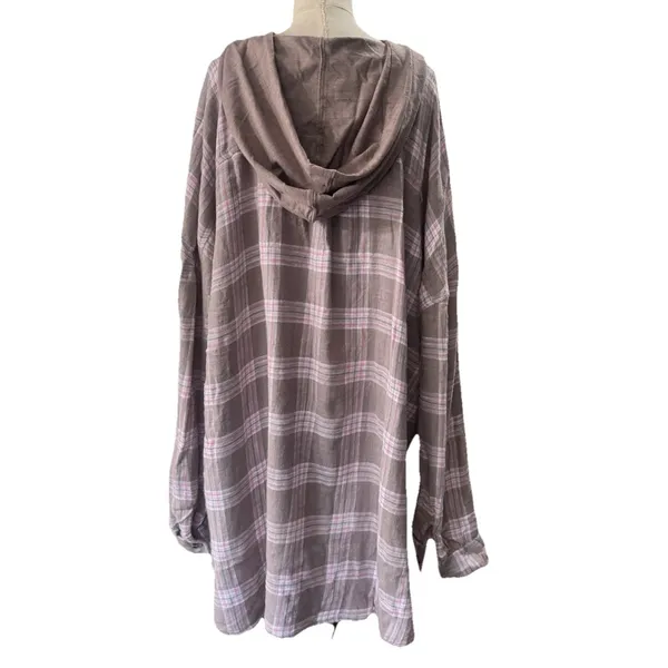 NEW SO Hooded Flannel Shirt Pink Brown Plaid NEW Plus 3X long sleeve button fron - Image 6