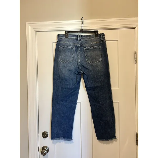 KanCan Mid Rise Straight Leg Jeans Size 13/30 Dark Wash Stretch Denim Frayed Hem - Image 6