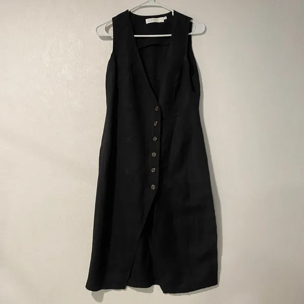 ASTR The Label Black Linen Blend Midi Dress Sleeveless Button - Image 2