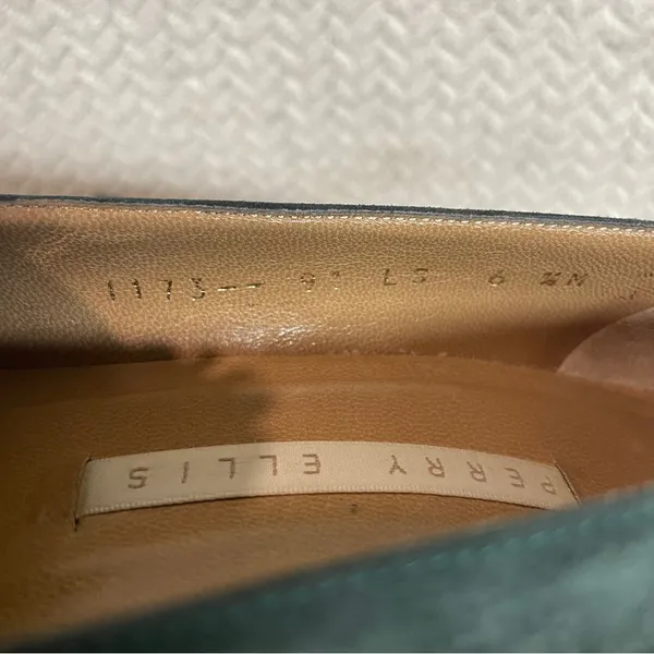 Vintage Perry‎ Ellis Womens 6.5 Classic Teal Suede Kitten Heel Preppy Loafers - Image 8