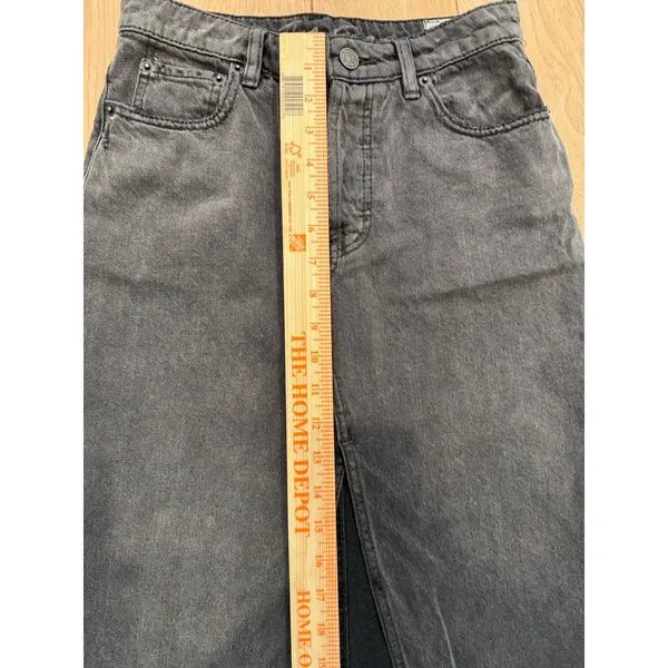 We The Free People Sz 24 Distressed Black Fade Denim Front Slit Midi Skirt EUC‎ - Image 5