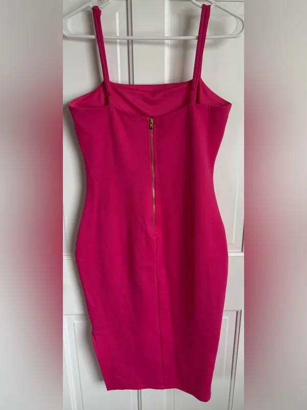 Lulus Hot Pink‎ Bodycon Midi Dress Sleeveless Side Slit Medium - Image 2
