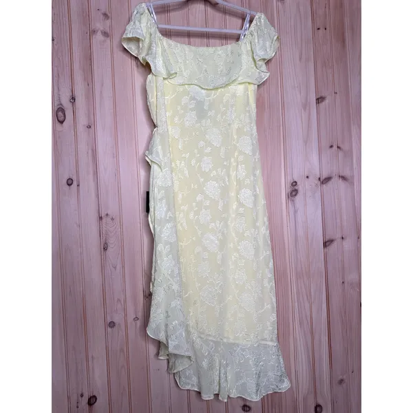NWT Lulus Pretty Perfect Yellow Burnout Floral Off-the-Shoulder Midi Dress Sz XS - Image 6