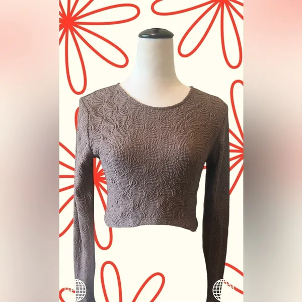 Zara Brown Fitted Long Sleeve Crop Top - Image 3