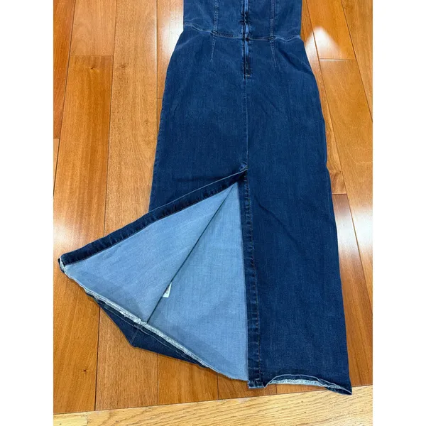 Reformation Eugenia Denim Midi Dress Women‎ Dark Blue Strapless 10 - Image 12