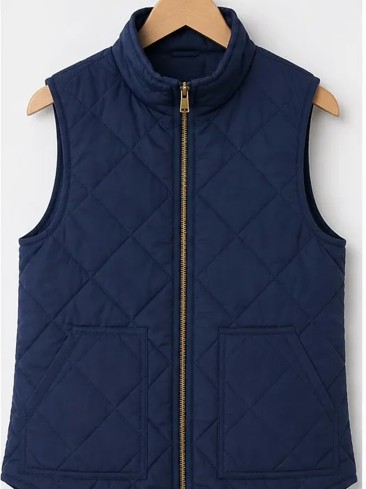J. Crew Navy Quilted Sleeveless Zip Vest with Gold Zip - Image 2