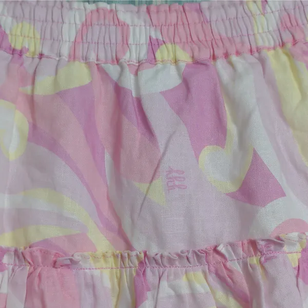 Hill House The Paz Skirt Mini Candy Kaleidoscope Pink Linen Ruffle L New - Image 3