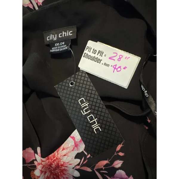 City Chic Womens Floral V-Neck Flutter Sleeve Mini Dress Black Pink XXL 24 NWT‎ - Image 3