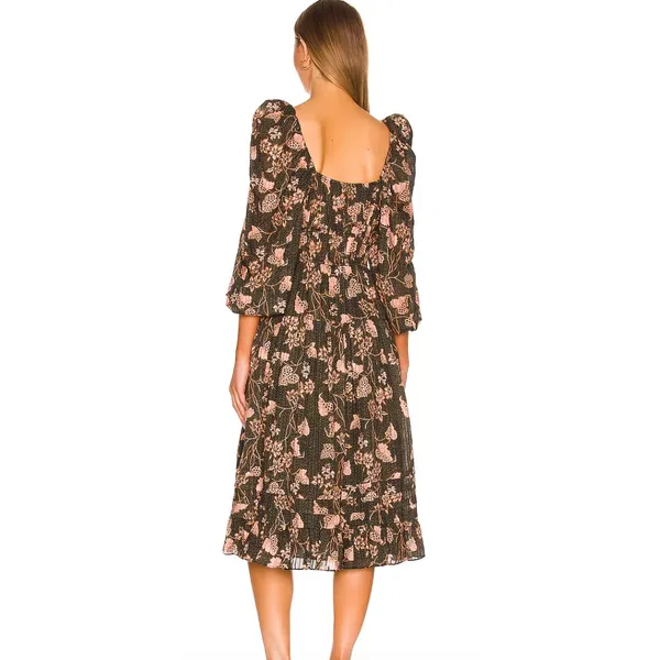 Ulla Johnson Isla Dress Womens 4 Green Floral Tiered Puff‎ Sleeve Boho Prairie - Image 3