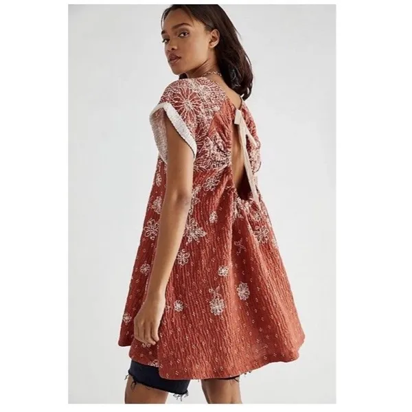 Free People Sundress Size S Cotton Embroidered Back Cut Out Boho Summer Sunny - Image 6