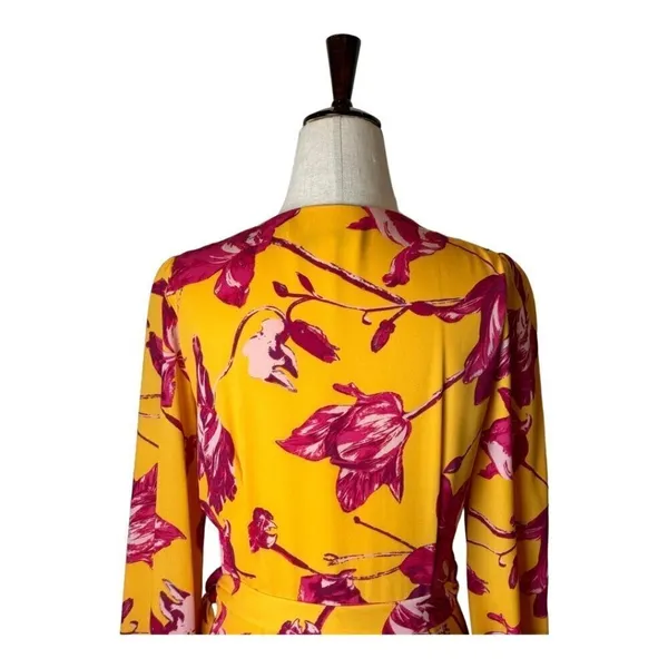 Color Me Courtney Dress Womens Small Yellow‎ Red Floral Print Eleanor Wrap Midi - Image 6