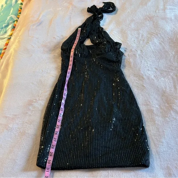 NWOT black sequined halter bodycon mini dress size 0 prom cocktail party dress - Image 10
