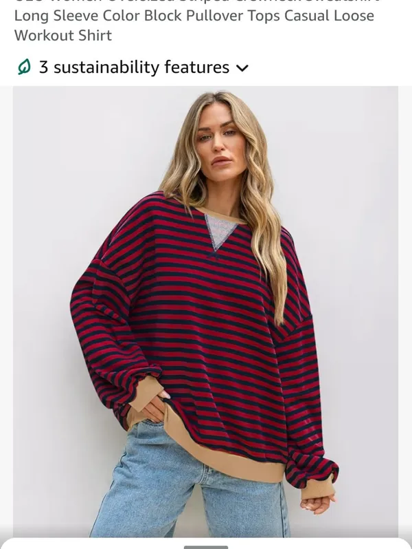 Striped Oversized Crewneck Sweatshirt - Red & Navy Size Large - Image 2