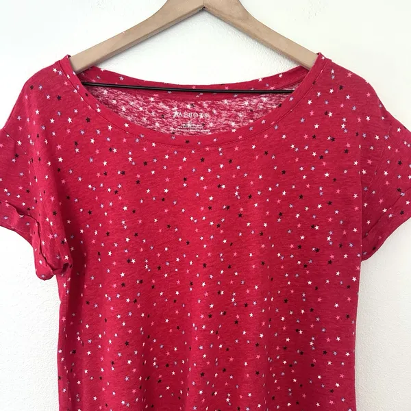 Talbots 100% Linen Cotton Blend Red Stars T Shirt XS Coastal Patriotic Beachy - Image 3