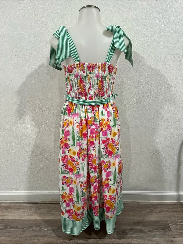 Entro Floral Striped Tea Midi Dress Size Small - Image 4