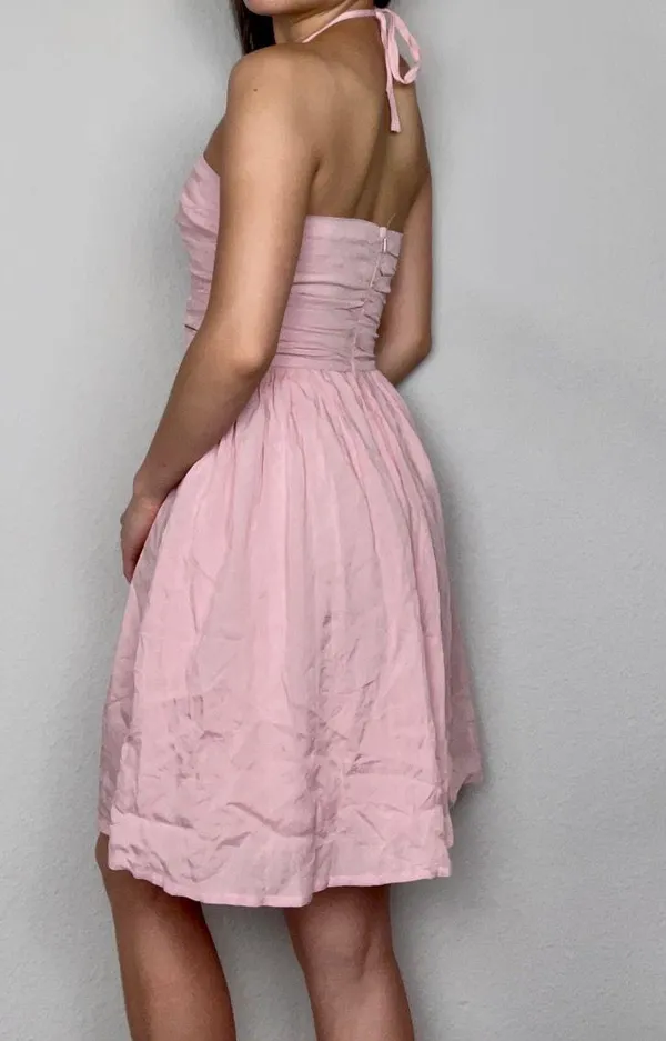 Lookbook Store Light Rose Pink Criss-Cross Cutout Front Sleeveless Halter Dress - Image 4