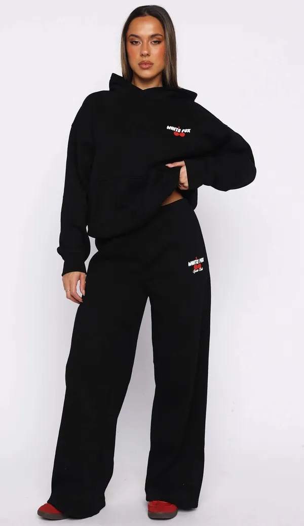 White fox boutique Club 14 Cassie cherry sport logo black Wide Leg Sweatpants ❤️ - Image 2