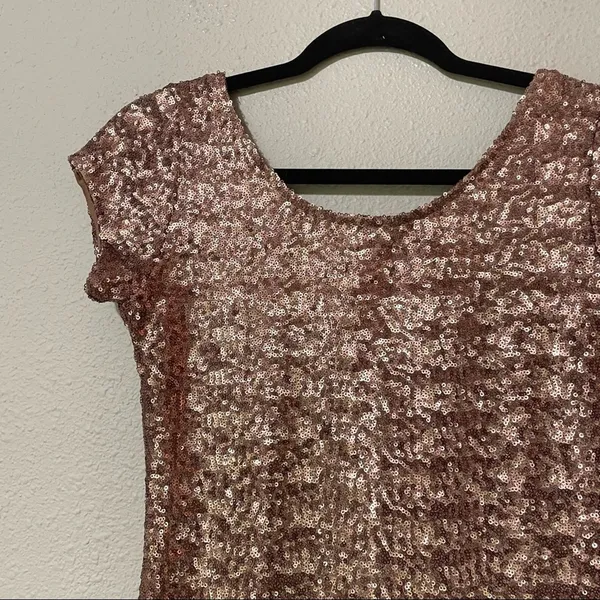 Free People Backstage Rose Gold Sequined Short Sleeve Bodycon Mini Dress Women S - Image 3