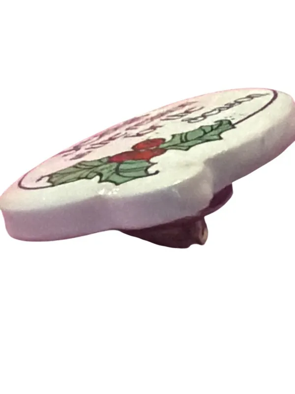 Vintage Jesus is Reason for Season Pin Brooch Ceramic Holly Christmas 1.25" - Image 2