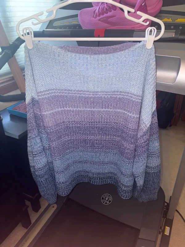 Striped Ombre Lavender & Light Blue Women’s Knit Sweater - Image 3