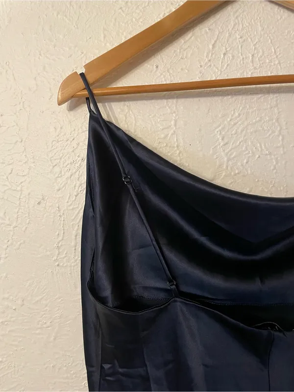 NWOT Petal & Pup Navy Satin Cowl Midi Slip Persia Dress Size 10 - Image 8