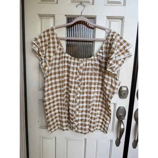 Matilda Jane Annabelle Off Shoulder Gingham Ruffle Sleeve Button Front Size‎ XXL - Image 2
