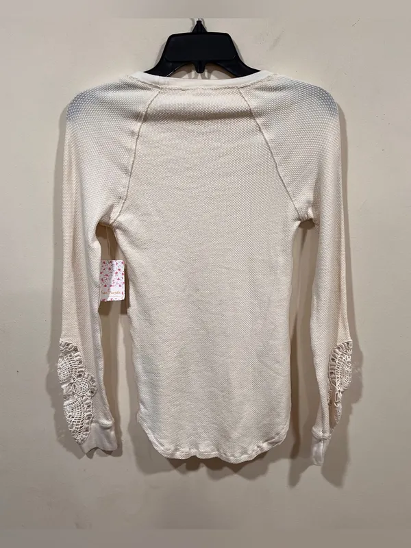 FREE PEOPLE Ivory Thermal Top Masquerade Cuff Long Sleeve Waffle Knit Cream Sz L - Image 7