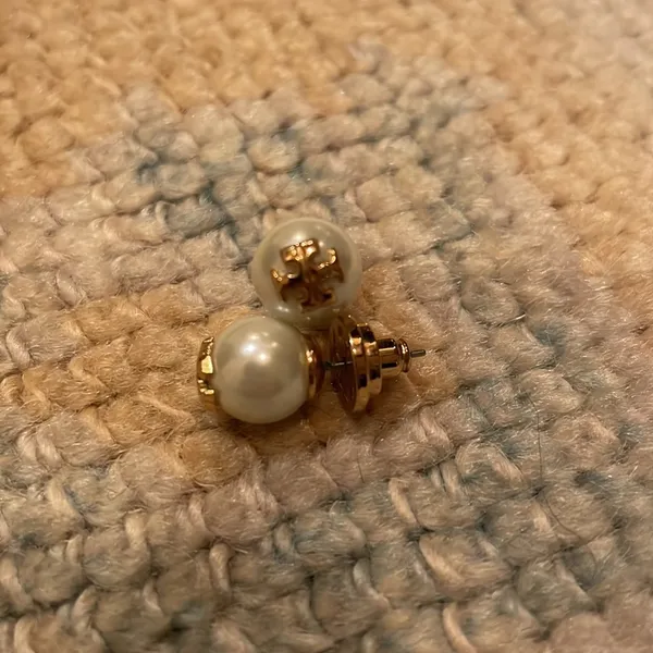 Tory Burch Swarovski Crystal Pearl Logo Stud Earrings - Image 4