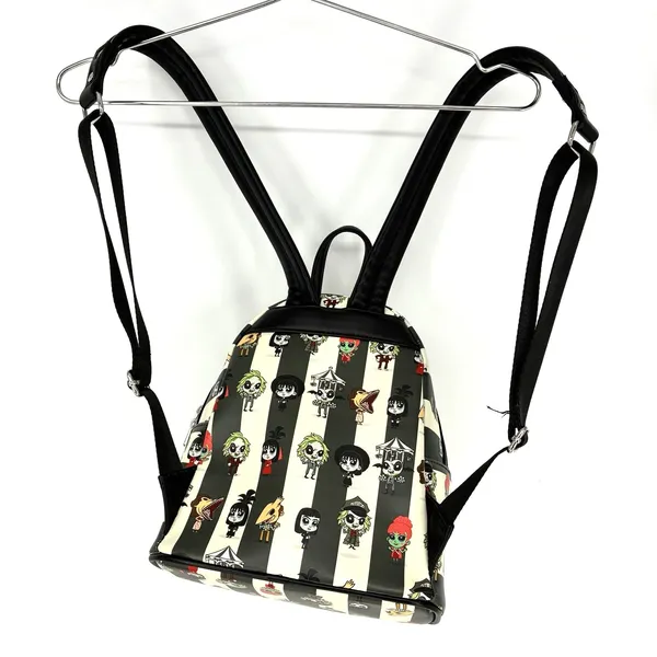 Loungefly Beetlejuice Chibi Mini Backpack Black White Striped Character Bag - Image 3