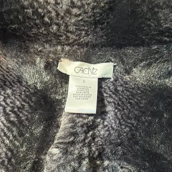 Cache Brown Faux Fur Trim Moto Jacket Size S Wool Blend Rib Knit Snakeskin Textu - Image 7