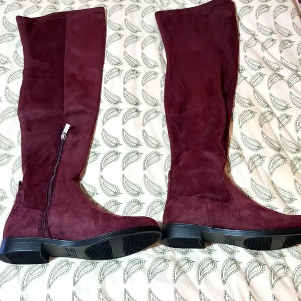 Kenneth Cole Reaction Windy Faux Suede Over Knee High Boot Deep Burgundy NIB - Image 6