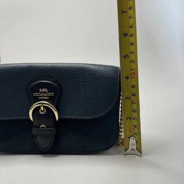 Coach Kleo Crossbody Navy Blue Suede Denim Leather Chain Gold Strap Mini Purse - Image 16