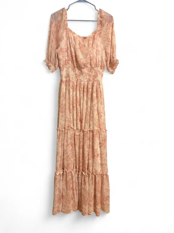 Baltic Born Cream and Peach Floral Tiered Maxi Dress Sz XL - Image 2