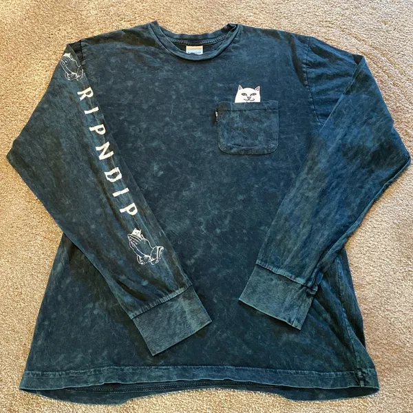 RipnDip Unisex Green Acid Wash L/S Lord Nermal Skate Cat Kingpi T-Shirt Sz M - Image 2