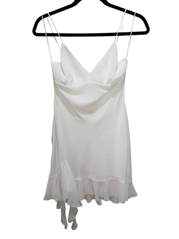 Zara White Satin Drapey Back Ruffle Hem Mini Slip Dress NWT Size S - Image 5