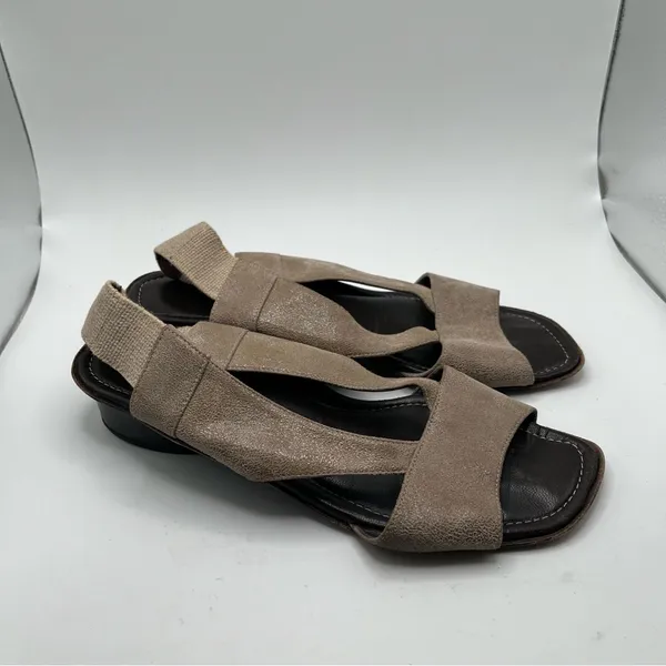 Brunate brown suede Sandals IT 37 US 7 Italian Designer Heels Dress VTG - Image 5